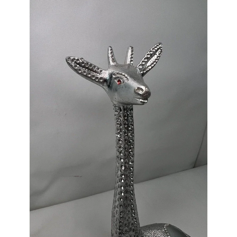 Set Of Vtg Poompuhar Indian‎ Folk Art Decorative Giraffes Silver Tone 7.5”